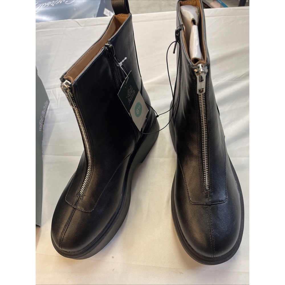 Womans New Wild Fable Honor Platform Ankle Boots Size 8.5 Black Side Zip‎